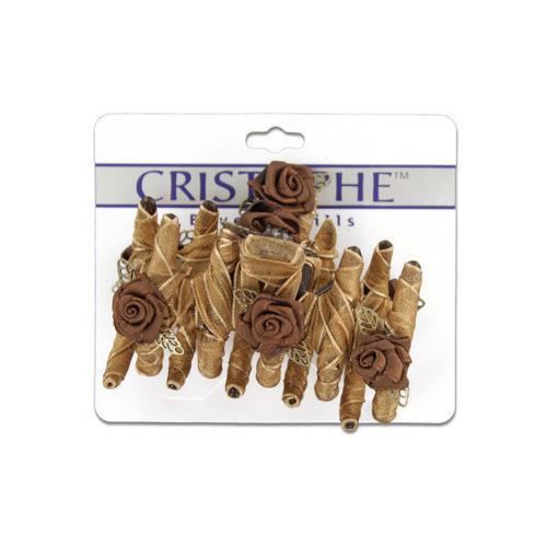 Brown Fabric-Covered Hair Claw with Flowers ( Case of 48 )