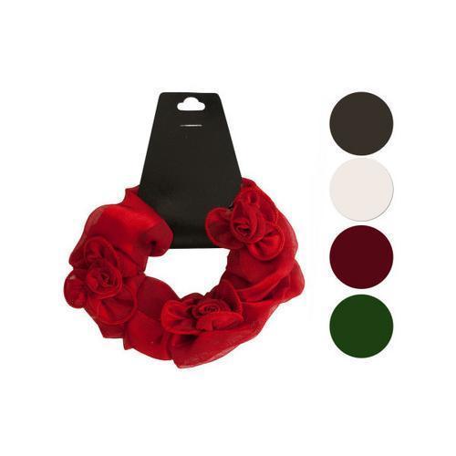 Satiny Hair Twister with Ruffle Flower Accents ( Case of 24 )