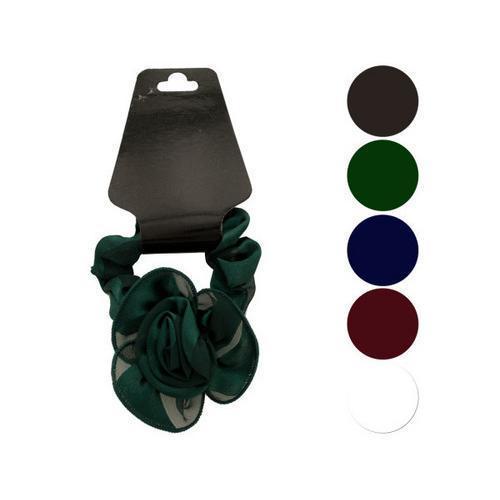 Satiny Mini Hair Twister with Ruffle Rose Accent ( Case of 48 )