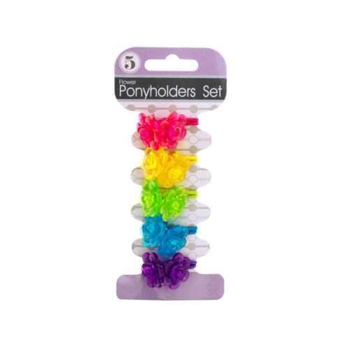 Clasp-Free Colored Flower Ponyholders Set ( Case of 24 )