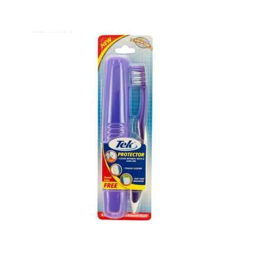 Soft Massaging Toothbrush with Tongue Cleaner & Travel Case ( Case of 24 )
