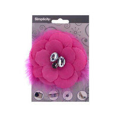 simplicity hot pink flower w/feathers/gems accent ( Case of 48 )