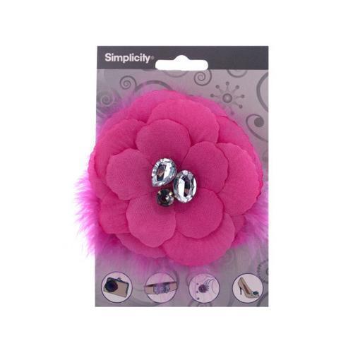 simplicity hot pink flower w/feathers/gems accent ( Case of 72 )