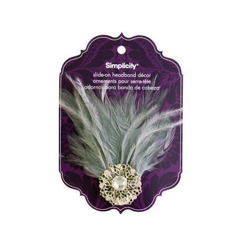 simplicity jewel/gray feather slide on headband accent ( Case of 72 )