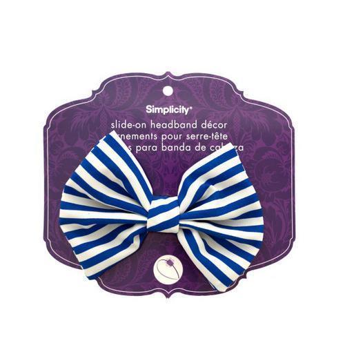 simplicity blue/white striped bow slide on headband accent ( Case of 54 )